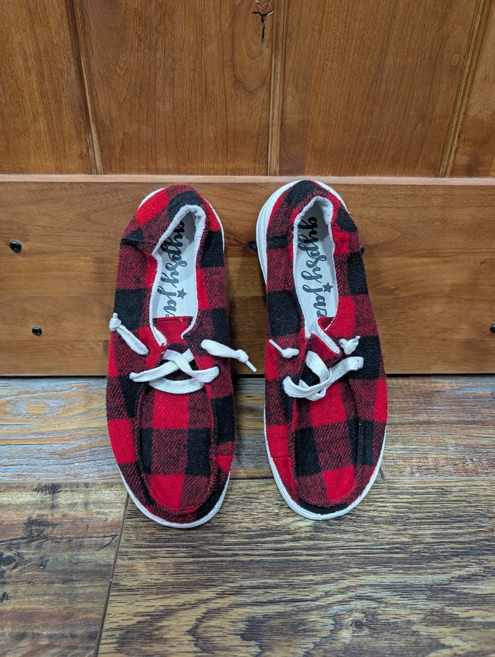 Gypsy Jazz Riley red and black buffalo plaid slip-on shoes 7.5